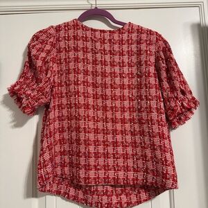 BURU Red plaid tweed top Small
